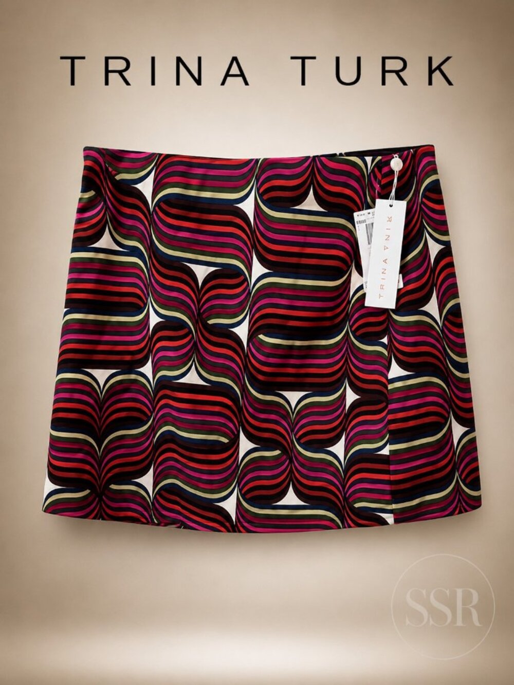 Trina Turk Rico Geometric Mini Skirt NWT Size 4 Psychedelic Swirl Print Pink Cot